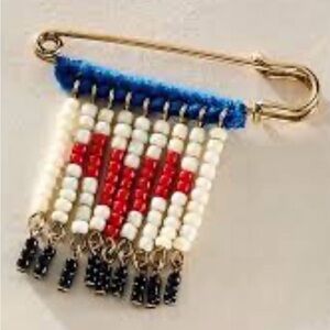 Free People Beaded heart patriotic Brooch - Blue, Red and White